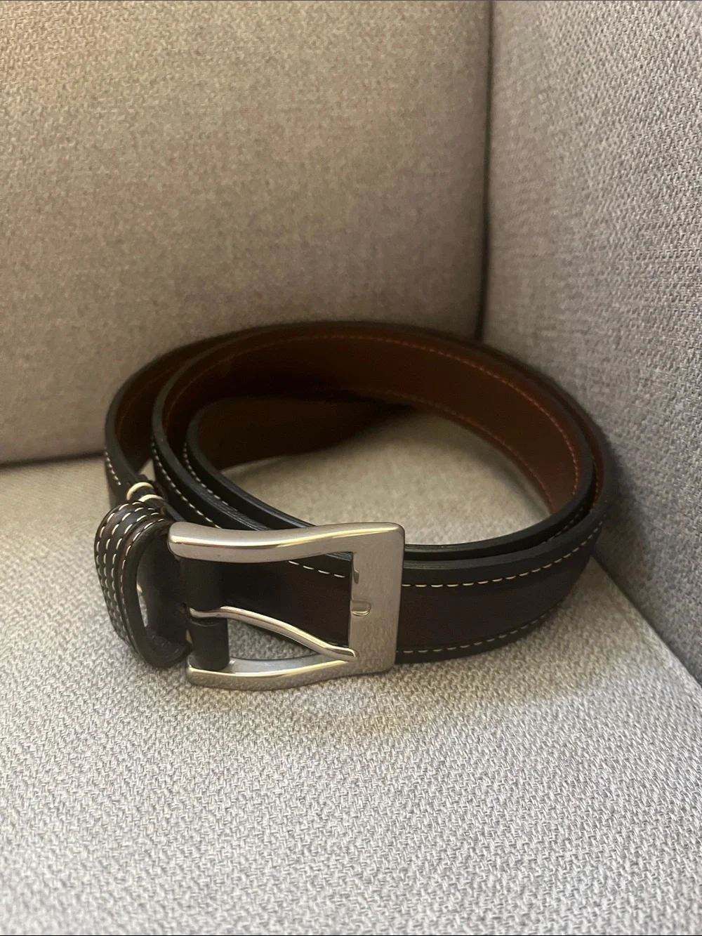 Men’s Cole Haan Leather Belt brass size 36” brown Buckle 1.5”